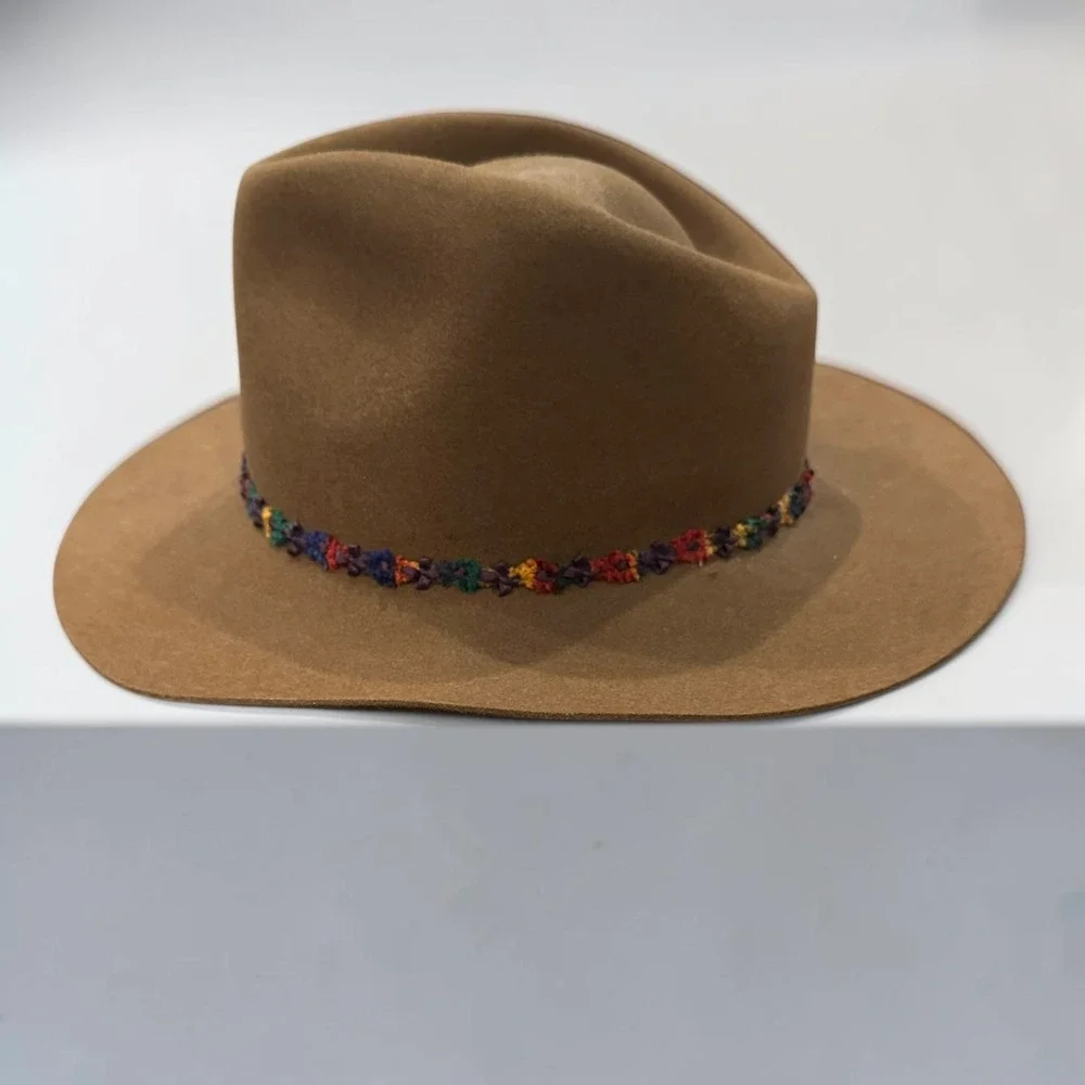 M.J. Von Zaskin Milwaukee Brown Wool Felt Fedora Hat Woven Floral Band Vintage